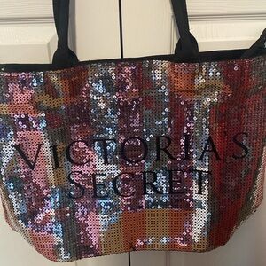 Victoria’s Secret 🩷🩶Sequined🩷🩶🖤Black🖤Logo Canvas Tote 👜/NWT
